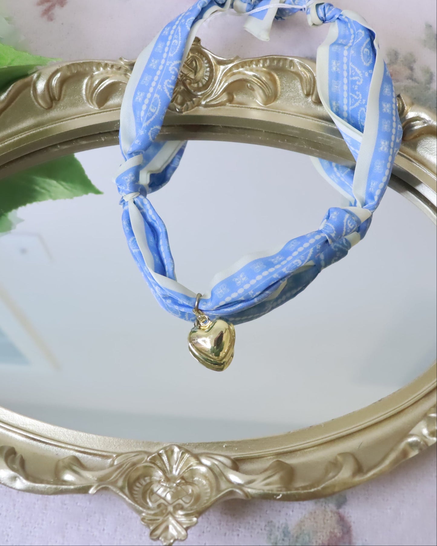 Blue Solid Heart Scarf Necklace