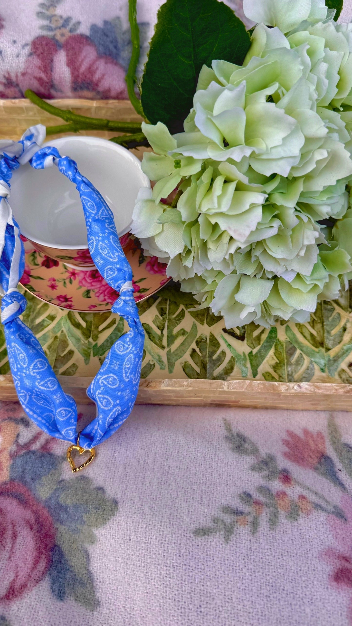 Blue Open Heart Scarf Necklace