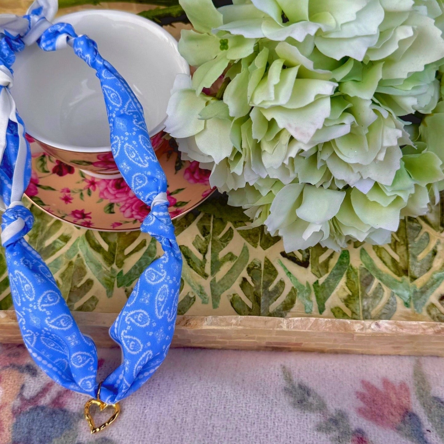 Blue Open Heart Scarf Necklace