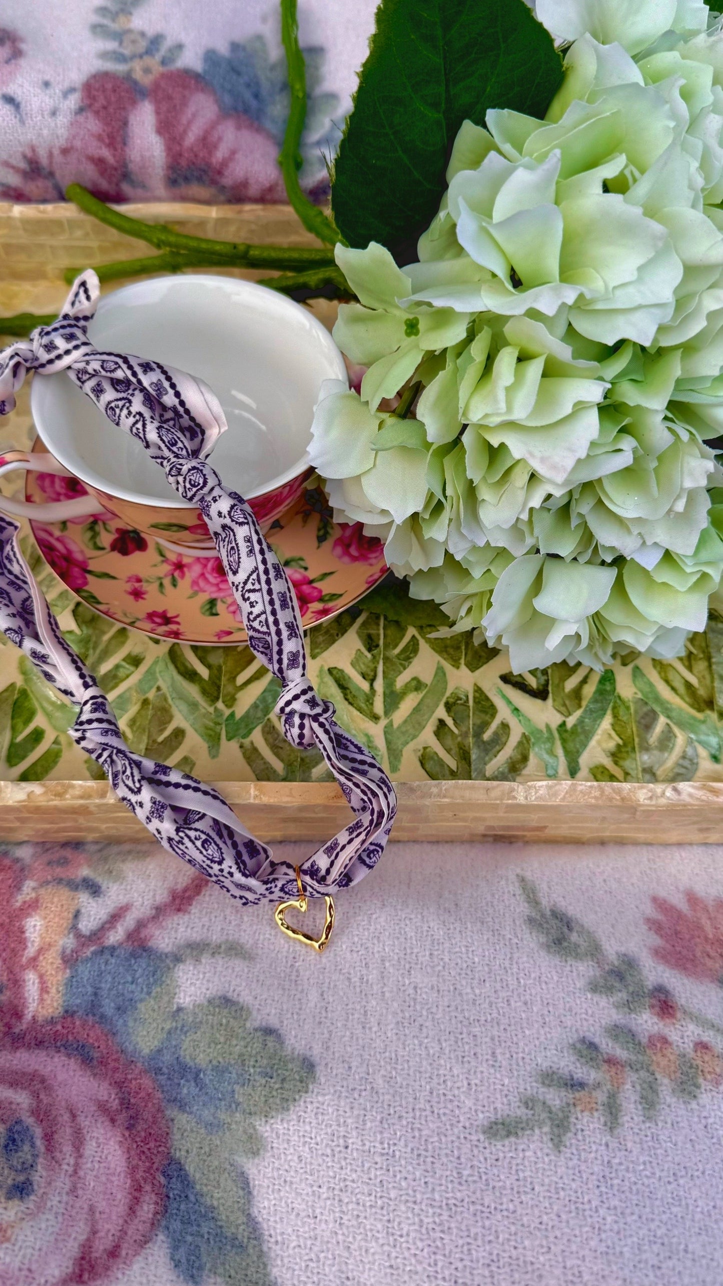 White Open Heart Scarf Necklace