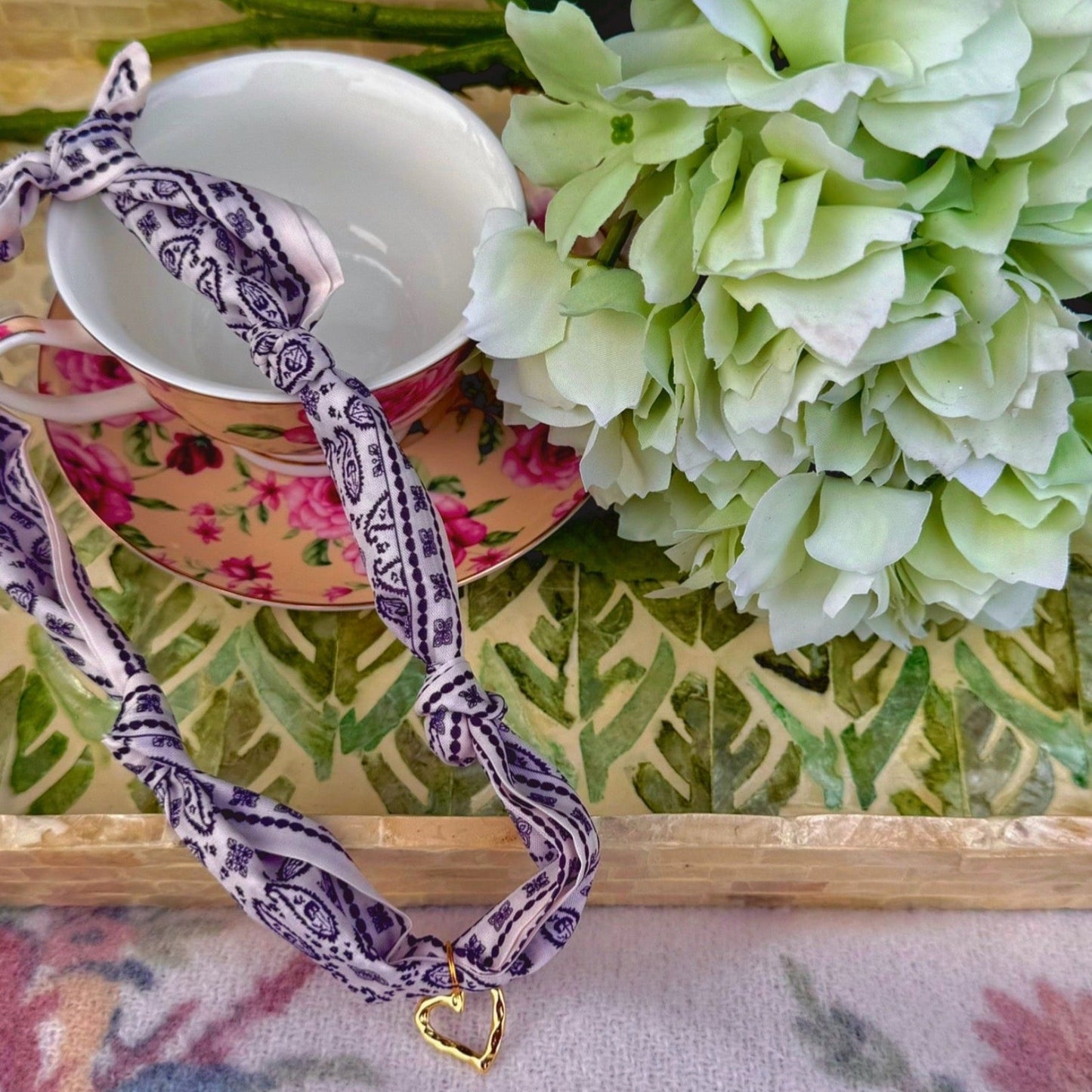 White Open Heart Scarf Necklace