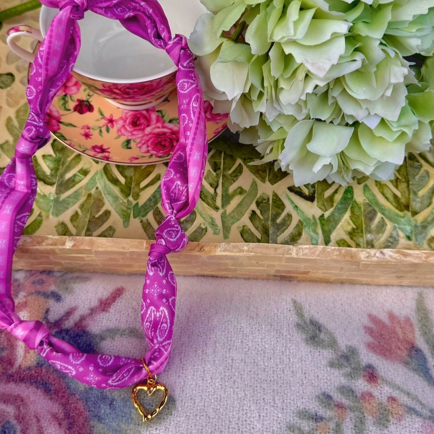 Pink Open Heart Scarf Necklace