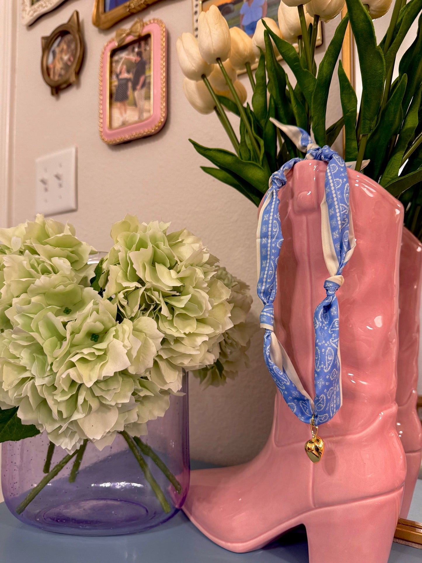 Blue Solid Heart Scarf Necklace