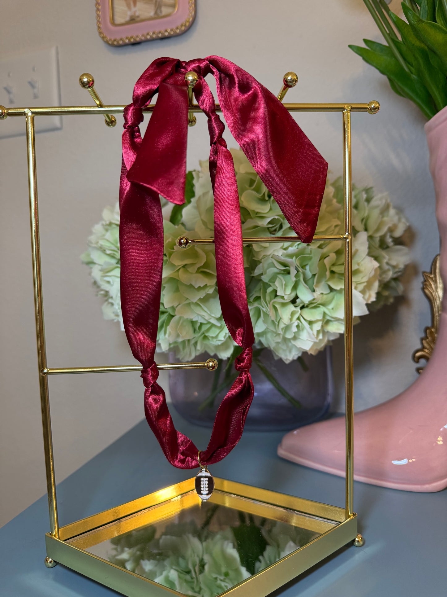 Maroon Football Scarf Necklace