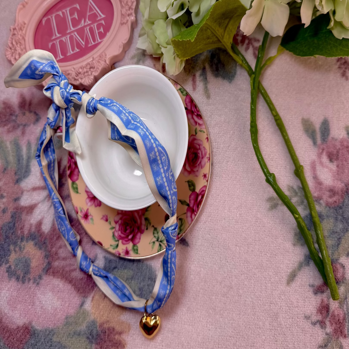 Blue Solid Heart Scarf Necklace