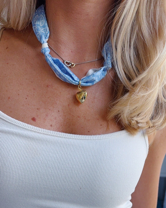 Blue Solid Heart Scarf Necklace
