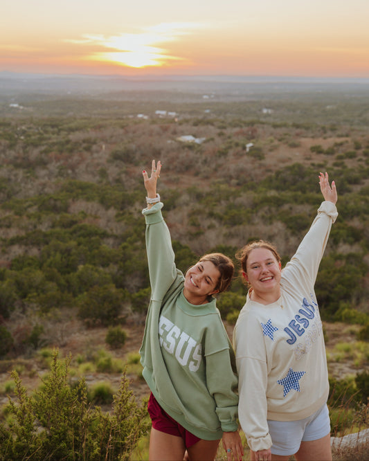 Jesus Saves Ivory Patchwork Crewneck