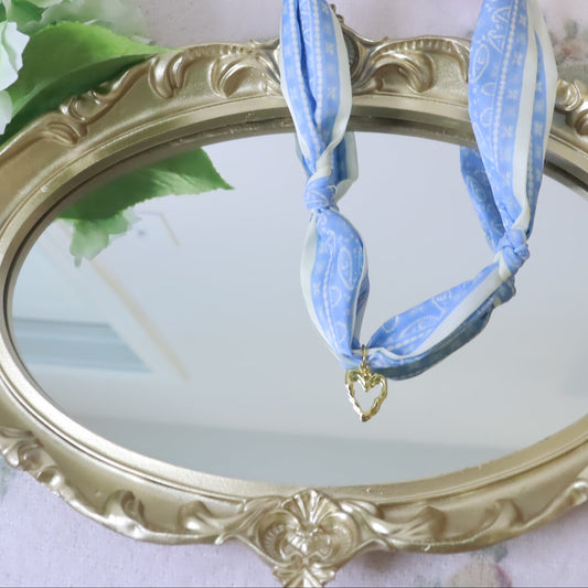 Blue Open Heart Scarf Necklace