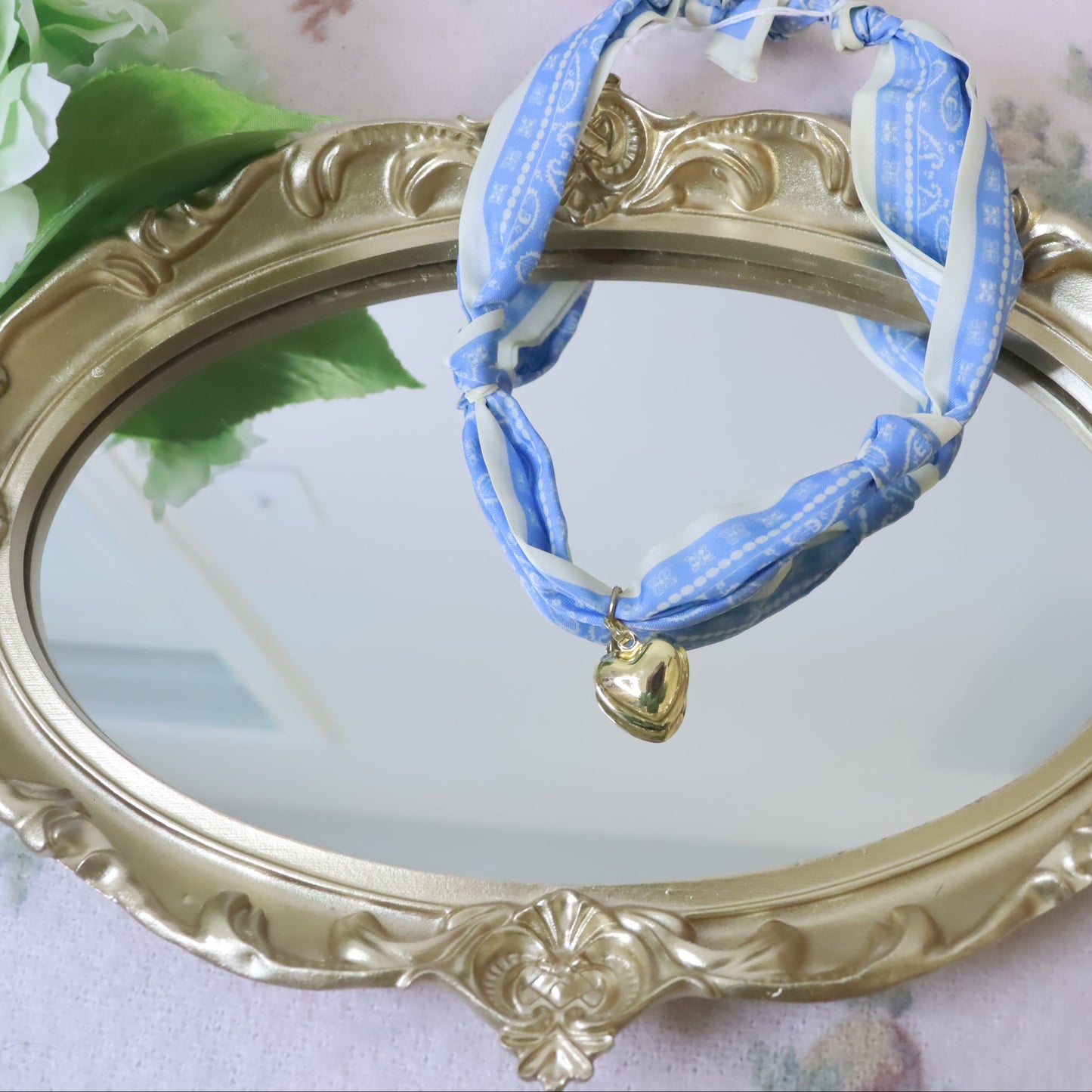 Blue Solid Heart Scarf Necklace