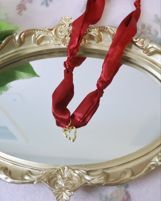 Maroon Open Heart Scarf Necklace