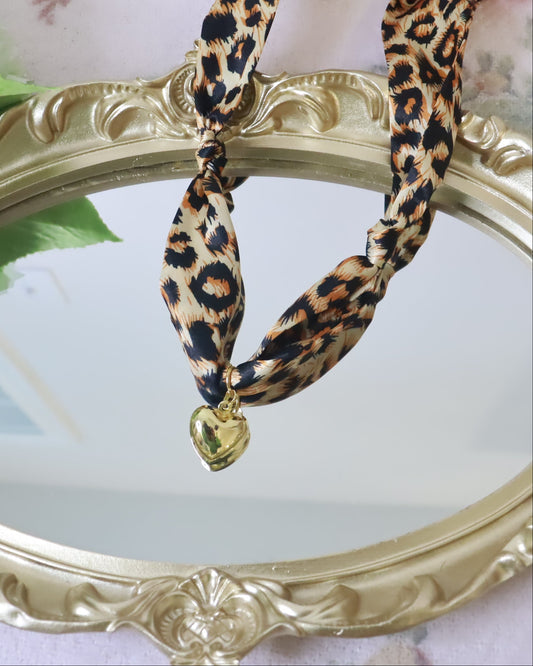 Animal Print Solid Heart Scarf Necklace
