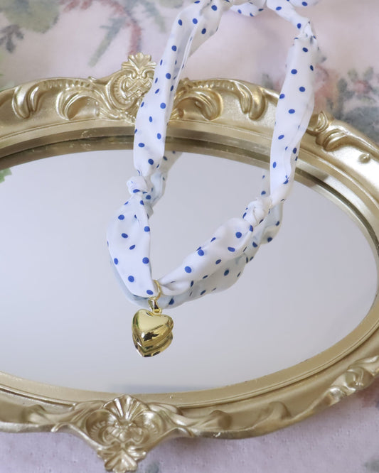 White Polka Dot Solid Heart Scarf Necklace