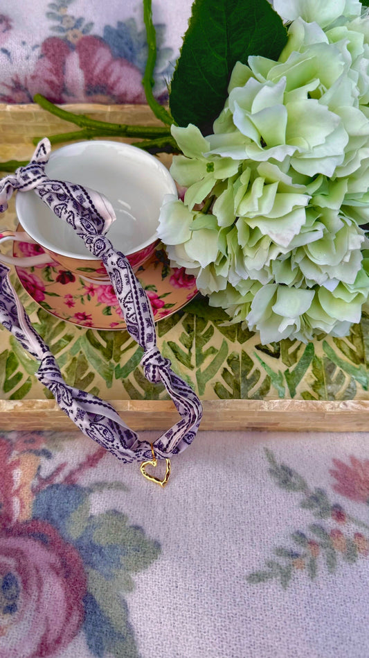 White Open Heart Scarf Necklace