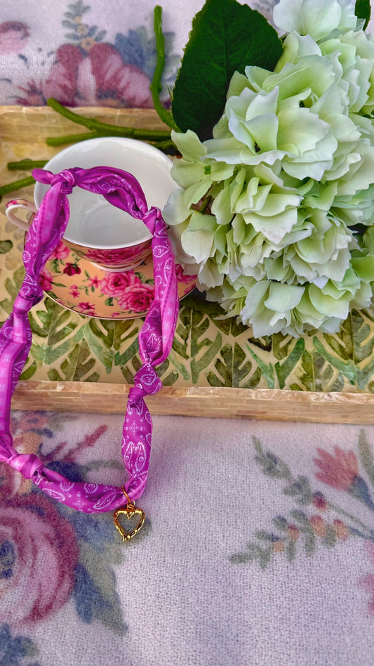 Pink Open Heart Scarf Necklace