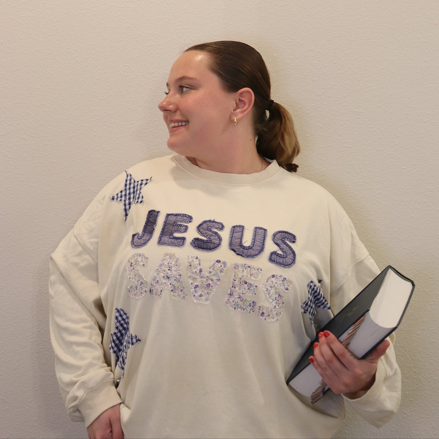 Jesus Saves Patchwork Crewneck