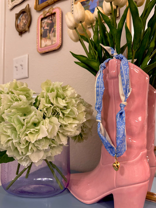 Blue Solid Heart Scarf Necklace