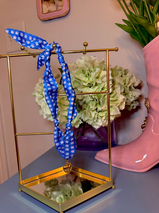 Blue Floral Solid Heart Scarf Necklace