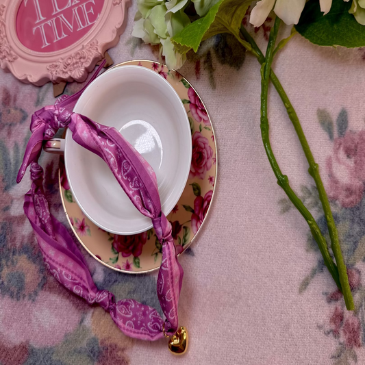 Pink Solid Heart Scarf Necklace