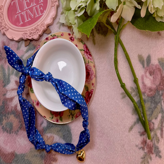 Blue Polka Dot Solid Heart Scarf Necklace