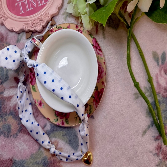 White Polka Dot Solid Heart Scarf Necklace