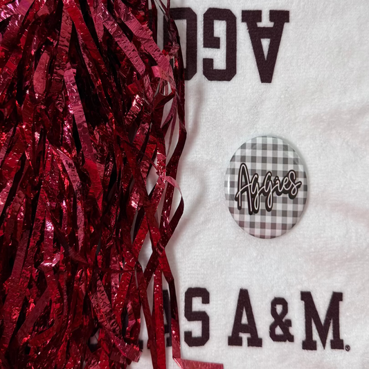 Gingham Aggies Button