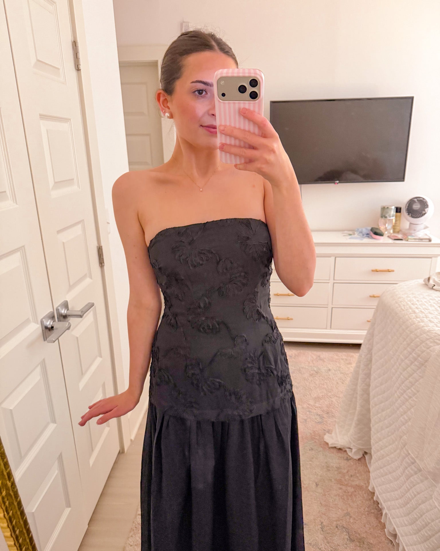 The Legacy Floral Appliqué Strapless Black Gown